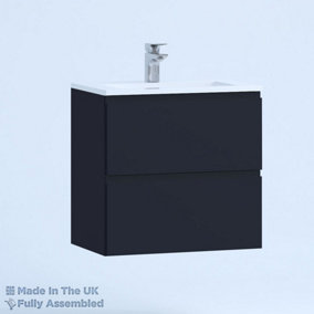 800mm Minimalist 2 Drawer Wall Hung Bathroom Vanity Basin Unit (Fully Assembled) - Lucente Matt Indigo