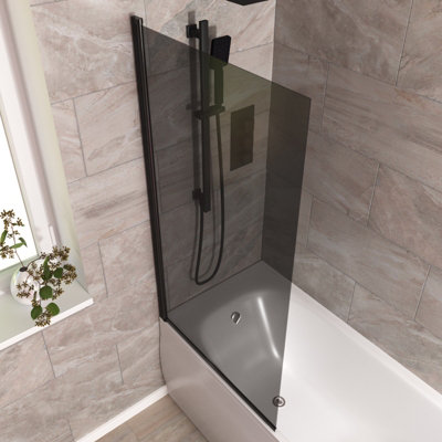 800mm Square Bath Screen Black Profile Tinted Black Glass Reversible  Kai - 4