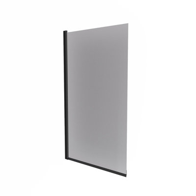 800mm Square Bath Screen Matt Black Profile Grey Tinted Glass Reversible  Sky - 5