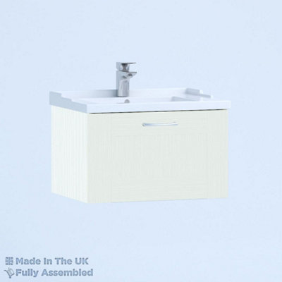 800mm Traditional 1 Drawer Wall Hung Bathroom Vanity Basin Unit (Fully Assembled) - Cambridge Solid Wood Ivory