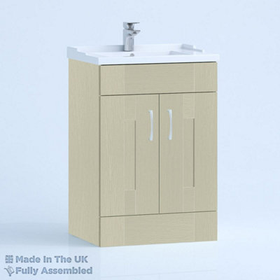 800mm Traditional 2 Door Floor Standing Bathroom Vanity Basin Unit (Fully Assembled) - Cartmel Woodgrain Sage Green