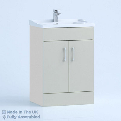 800mm Traditional 2 Door Floor Standing Bathroom Vanity Basin Unit (Fully Assembled) - Vivo Gloss Light Grey