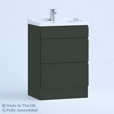 800mm Traditional 2 Drawer Floor Standing Bathroom Vanity Basin Unit (Fully Assembled) - Lucente Matt Fir Green Price Comparisons | Compare The Build
