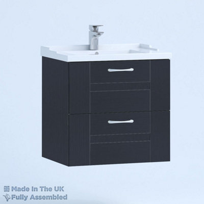 800mm Traditional 2 Drawer Wall Hung Bathroom Vanity Basin Unit (Fully Assembled) - Cartmel Woodgrain Indigo Price Comparisons | Compare The Build