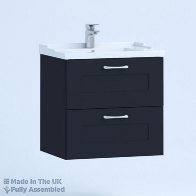 800mm Traditional 2 Drawer Wall Hung Bathroom Vanity Basin Unit (Fully Assembled) - Oxford Matt Indigo Price Comparisons | Compare The Build
