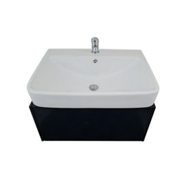 800mm Wall Hung Vanity Unit 1 Drawer Cabinet Navy Finish Ceramic Sink Basin