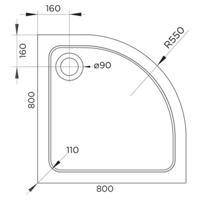 800mm White Quadrant 45mm Low Profile Shower Tray with Chrome Waste