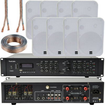 800W Bluetooth Sound System 8x 200W White Wall Speaker 4 Zone Matrix Amplifier