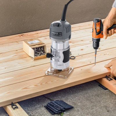 800W Electric Wood Router with Overload Protection in Grey