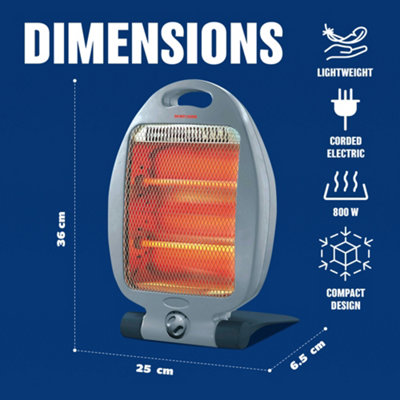 800W Halogen Heater Instant Heat Winter Warm Oscillating 2 Bars For Winter Home, Office, Living Room, Caravan, Garages Handle