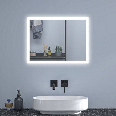 800x600mm Bathroom Mirror with LED Lights,Shaver Socket and 2 USB Ports ...