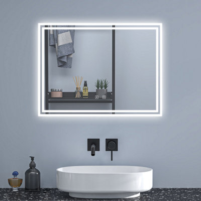 800x600mm LED Bathroom Mirror with Bluetooth and Demister Pad 3 Colors ...