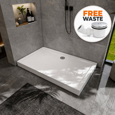 800x700mm Premium Rectangular Shower Tray with White Riser Kit & Waste ...