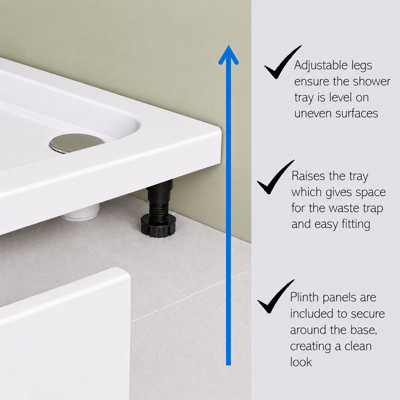 800x700mm Premium Rectangular Shower Tray with White Riser Kit & Waste ...
