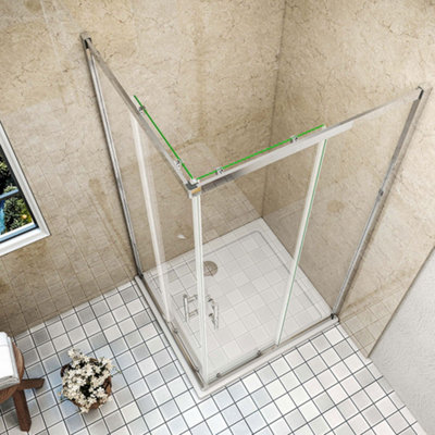 800x760x1850mm Corner Entry Shower Enclosure+800x760mm Stone Tray with ...