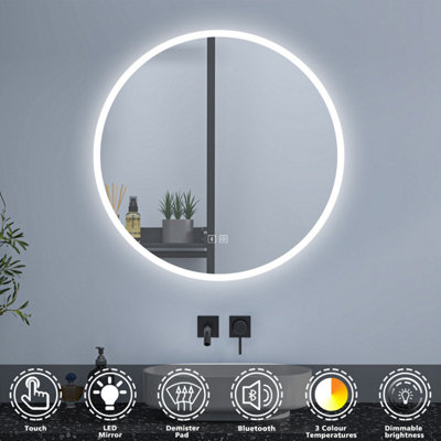 Round led bathroom mirror with demister deals