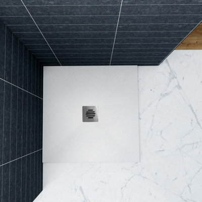 800x800mm White Square Slate Effect Stone Tray Shower Enclosure Shower ...