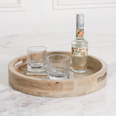 Round 40Cm Natural Mango Wood Tray from B&Q