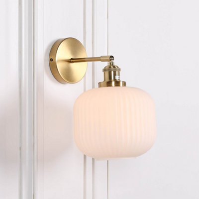  - Brushed Brass Fluted Frosted Glass Wall Light