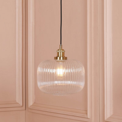  - Brushed Brass Fluted Glass Pendant Ceiling Light
