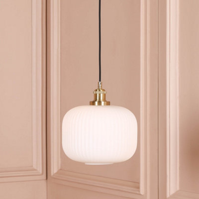  - Brushed Brass Fluted Frosted Glass Pendant Ceiling Light