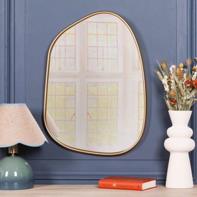  - Asymmetric Pebble Contemporary Freeform Irregular Gold Wall Mirror
