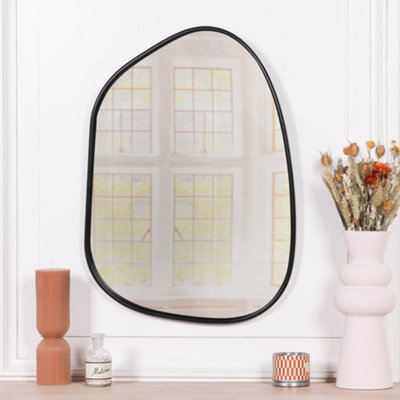  - Asymmetric Pebble Contemporary Freeform Irregular Black Wall Mirror