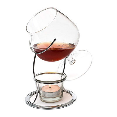 CKB LTD Set Of 2 Brandy & Cognac Snifter Warmer Glasses Chrome StandTealight Holder Gift Set from B&Q
