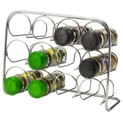 CKB LTD Free Standing Chromed Steel 12 Jar Kitchen Spice Rack Organiser For Worktop Or Cupboard