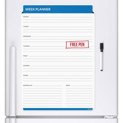 CKB LTD Blue Week Planner Magnetic Fridge Board With Marker Dry Wipe White Board & Pen from B&Q