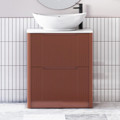 B&Q -  Avenza 700mm Terracotta Clay Floor Standing Countertop Bathroom Vanity Unit 2 Drawer With Amaze Basin