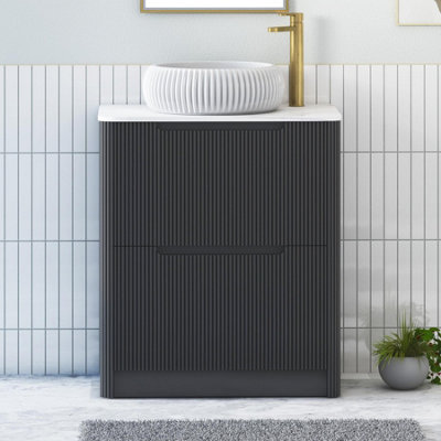 B&Q -  Avenza 700mm Matt Obsidian Black Floor Standing Countertop Bathroom Vanity Unit 2 Drawer With Milan Basin