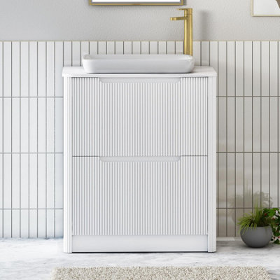 B&Q -  Avenza 700mm Matt White Floor Standing Countertop Bathroom Vanity Unit 2 Drawer With Qubix Basin