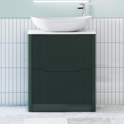 B&Q -  Avenza 800mm Deep Moss Green Floor Standing Countertop Bathroom Vanity Unit 2 Drawer With Cesar Basin