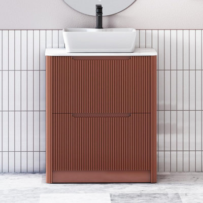 B&Q -  Avenza 800mm Terracotta Clay Floor Standing Countertop Bathroom Vanity Unit 2 Drawer With Cube Basin