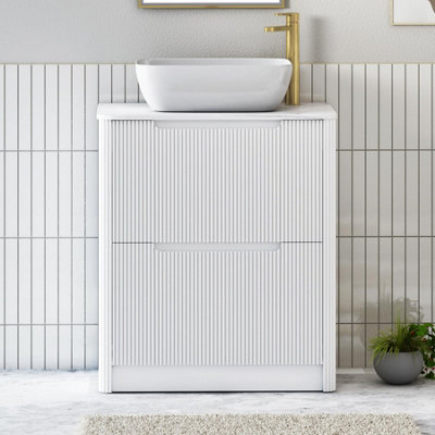 B&Q -  Avenza 800mm Matt White Floor Standing Countertop Bathroom Vanity Unit 2 Drawer With Elva Basin