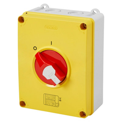 Gewiss Insulated Isolator Box 63A 4P For Emergency Power ControlYellowMade In Italy from B&Q