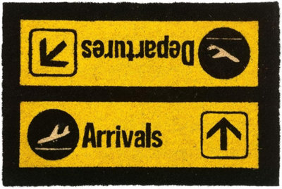 CKB LTD Arrivals And Departures Airport Novelty Doormat Unique Coir Front Doormats from B&Q