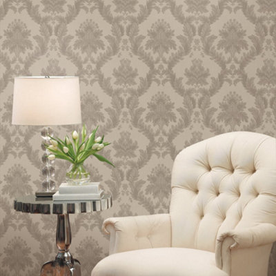 Galerie Ornamenta 2 Beige Classic Damask Embossed Wallpaper from B&Q