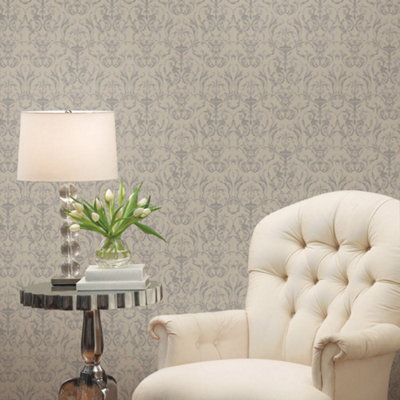 Galerie Ornamenta 2 Silver Grey Toscano Damask Embossed Wallpaper from B&Q
