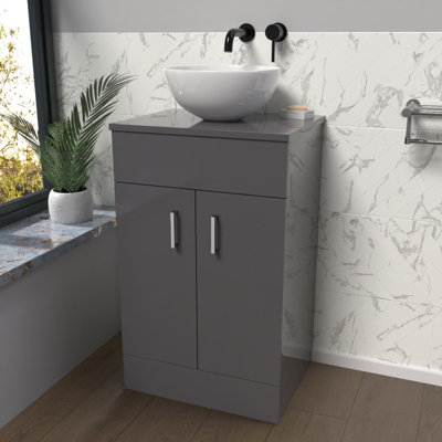 B&Q -  500mm Anthracite Bathroom Vanity Unit With Countertop & Round Basin