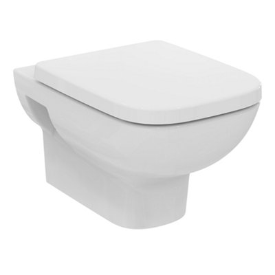 B&Q -  I.life A White Rimless Wall Hung Square Toilet Pan Soft Close Seat
