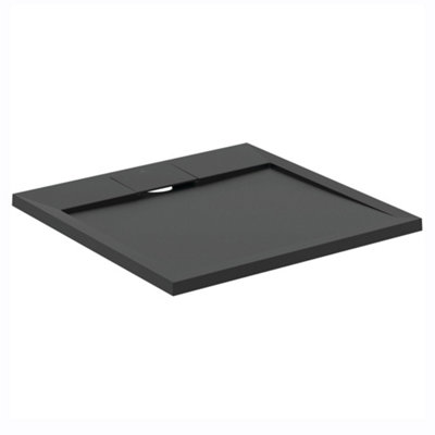 B&Q -  Ultraflat S I.life Matt Jet Black Square Centre Drain Universal Shower Tray (L)700mm (W)700mm (H) 30mm