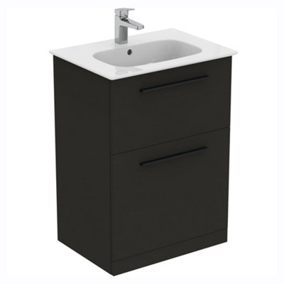 Ideal Standard I.life A Matt Carbon Grey Wood Effect Freestanding Bathroom Vanity Unit (H) 853mm (W) 600mm from B&Q