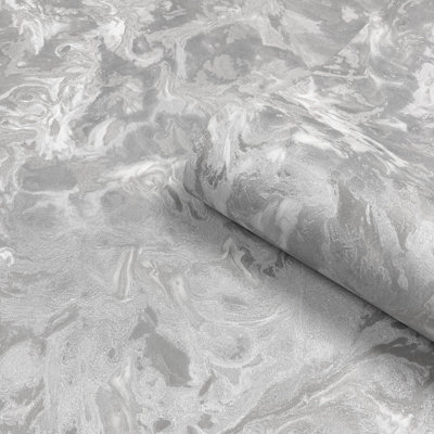 Belgravia Heavyweight Textured Vinyl Lusso Marble Effect Wallpaper Grey 303 from B&Q