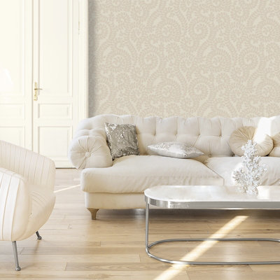Belgravia Decor Valentino Sequin Leaf Textured Wallpaper Cream from B&Q