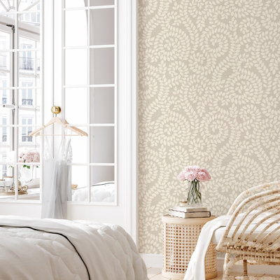 Belgravia Beige Decor Valentino Sequin Leaf Textured Wallpaper
