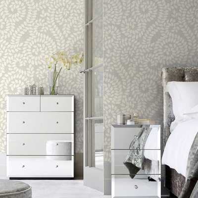 Belgravia Decor Valentino Sequin Leaf Textured Wallpaper Grey from B&Q