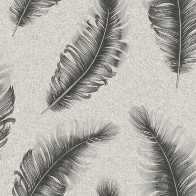 B&Q -  Ciara Feather Heavyweight Textured Vinyl Wallpaper Grey 4401