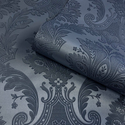 Belgravia Décor Amara Damask Textured Wallpaper Dark/Blue